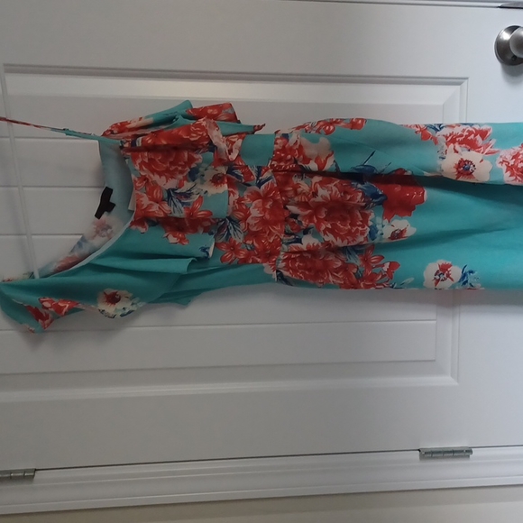 Gorgeous Rose Burg dress- aqua red/orange and blue. - Picture 3 of 8